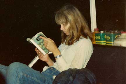Susan reading on Exodus truck